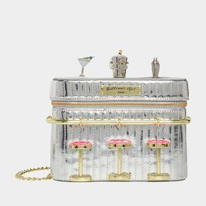 Betsey Johnson Kitsch Crossbody Bag Art Deco Silver Bar New